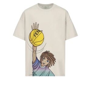 Fendi Kids Basketball Graphic Tee - Cream and Yellow